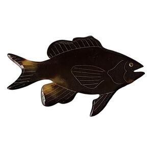 Vintage 1960s Brown Celluloid Fish Brooch - Retro Nautical Figural Pin
